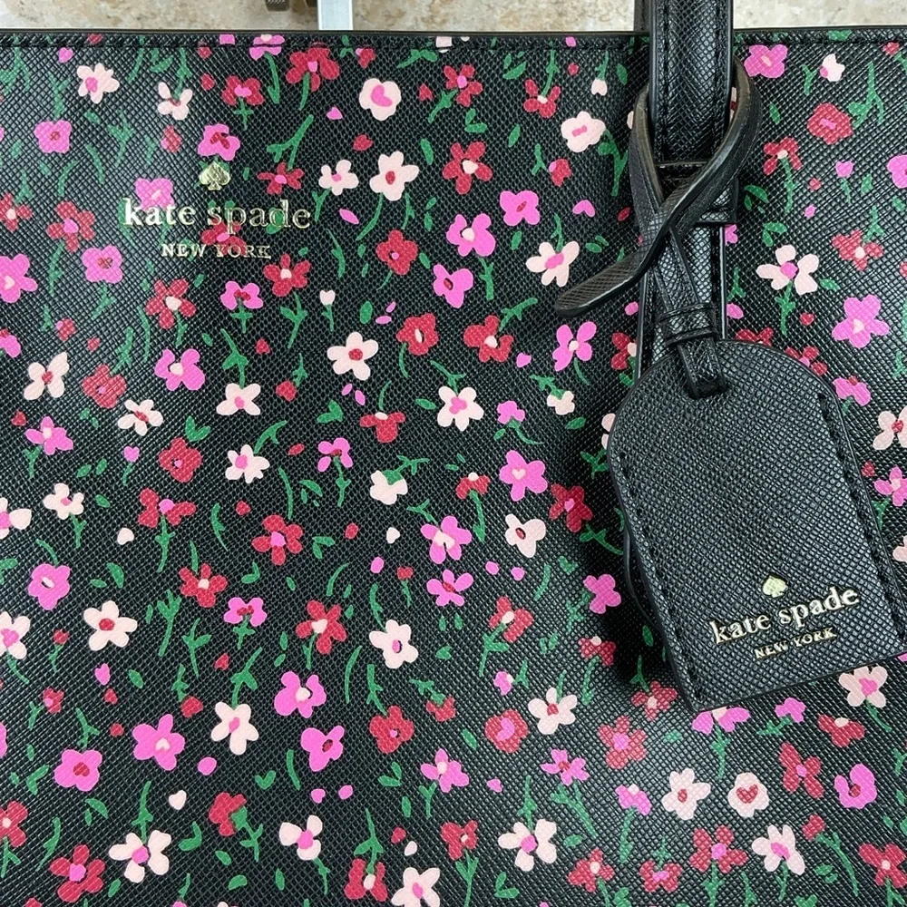 Kate Spade Schuyler Saffiano Floral Black Pink Tote Shoulder‎ Large Bag